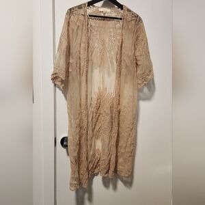 Pretty Lace Nude Beige Cardigan Coverup